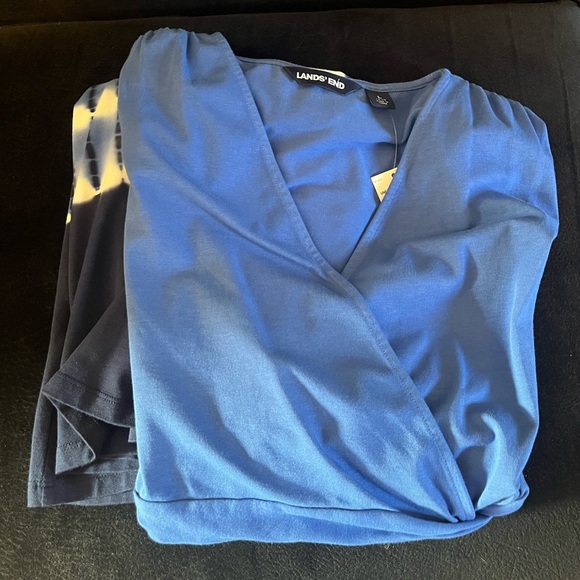 Lands' End MIDI sleeveless Crossover V-Neck Knot Waist Blue Tie Dye Women's L - Picture 10 of 10